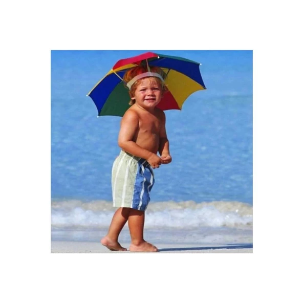 Çocuk Kafa Şemsiyesi Güneş Koruyucu Şemsiye Plaj Ve Doğada  Gökkuşağı - 2