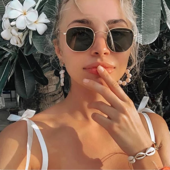 Güneş Gözlüğü Beşgen Sarı Çerçeve Kahverengi Cam Unisex  Siyah1 Tek Ebat ürün görseli