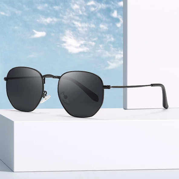 Güneş Gözlüğü Beşgen Sarı Çerçeve Kahverengi Cam Unisex Siyah Tek Ebat