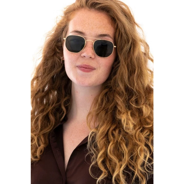 Güneş Gözlüğü Beşgen Sarı Çerçeve Kahverengi Cam Unisex  Siyah1 Tek Ebat - Resim 2