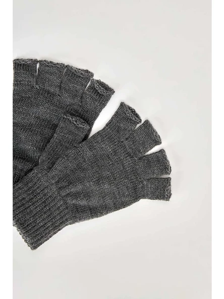 Antrasit Unisex Triko Kesik Eldiven  Krem Tek Ebat - 7