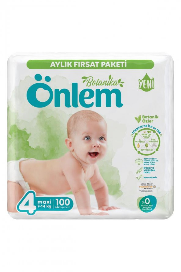 Önlem Botanika 4 Numara Maxi Bebek Bezi Fırsat Paketi 100 Adet (7-14 Kg)