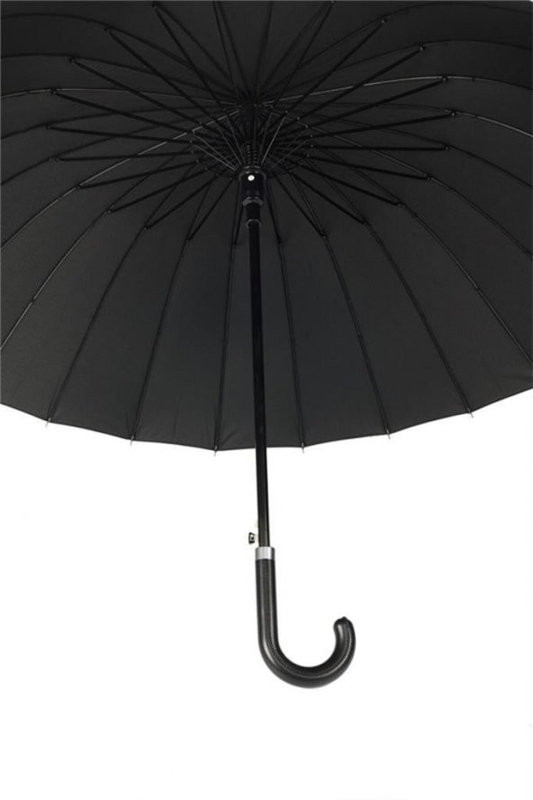 Marlux Siyah Desenli Baston 24 Fiber Tel  Deri Saplı Premium Protokol Şemsiye  Siyah -gri - 4