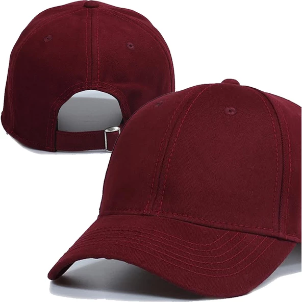 Unisex Gri Ayarlanabilir Şapka  Bordu Tek Ebat - Resim 3