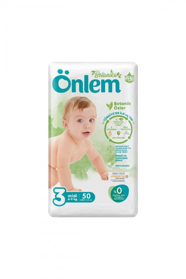 Önlem Botanika 3 Numara Midi Bebek Bezi Jumbo Paket 50 Adet (4-9 kg)