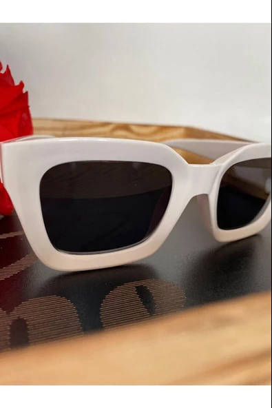 Cat Eye Kristal Şeffaf Kadın Güneş Gözlüğü Mavi Cam Beyaz Tek Ebat - 6