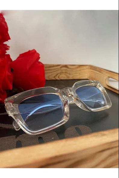 Cat Eye Kristal Şeffaf Kadın Güneş Gözlüğü  Mavi Cam  Kırmızı Tek Ebat - Resim 10