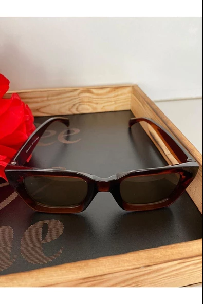 Cat Eye Kristal Şeffaf Kadın Güneş Gözlüğü  Mavi Cam  Kahverengi Tek Ebat - Resim 2