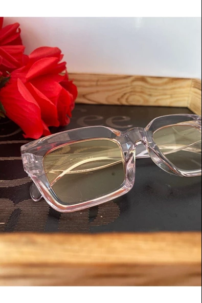Cat Eye Kristal Şeffaf Kadın Güneş Gözlüğü Mavi Cam Sarı Tek Ebat - 2