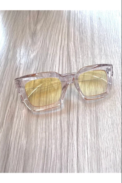Cat Eye Kristal Şeffaf Kadın Güneş Gözlüğü Mavi Cam Sarı Tek Ebat - 7