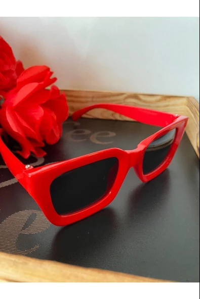 Cat Eye Kristal Şeffaf Kadın Güneş Gözlüğü Mavi Cam Kırmızı Tek Ebat - 2