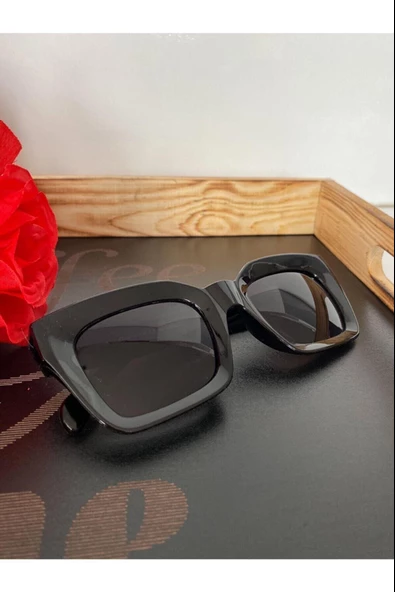 Cat Eye Kristal Şeffaf Kadın Güneş Gözlüğü  Mavi Cam  Siyah Tek Ebat - Resim 4