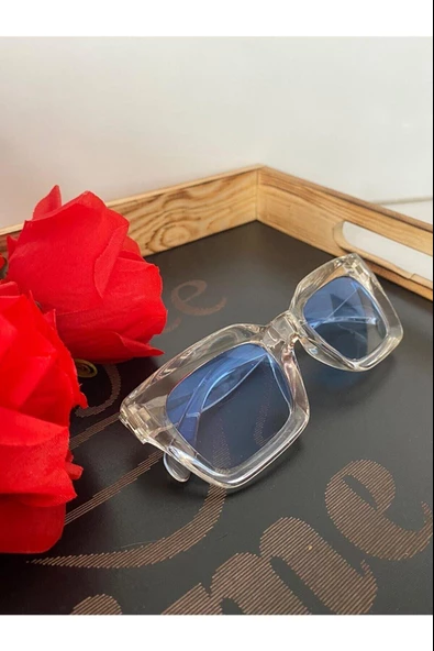 Cat Eye Kristal Şeffaf Kadın Güneş Gözlüğü Mavi Cam Mavi Tek Ebat - 3
