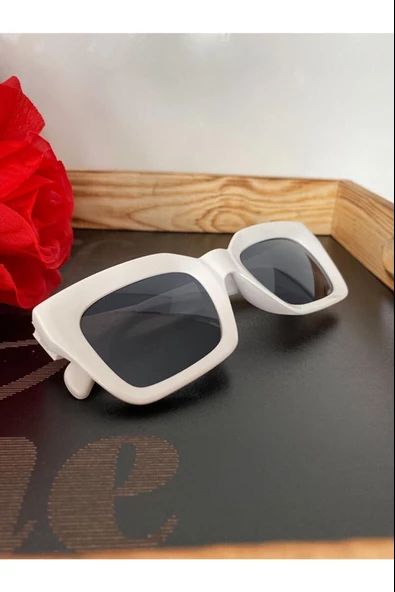 Cat Eye Kristal Şeffaf Kadın Güneş Gözlüğü Mavi Cam Beyaz Tek Ebat - 7