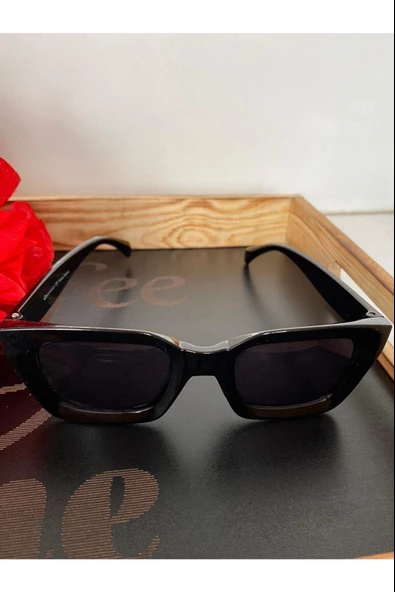 Cat Eye Kristal Şeffaf Kadın Güneş Gözlüğü  Mavi Cam  Siyah Tek Ebat - Resim 5