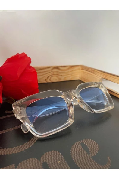 Cat Eye Kristal Şeffaf Kadın Güneş Gözlüğü  Mavi Cam  Beyaz Tek Ebat - Resim 9