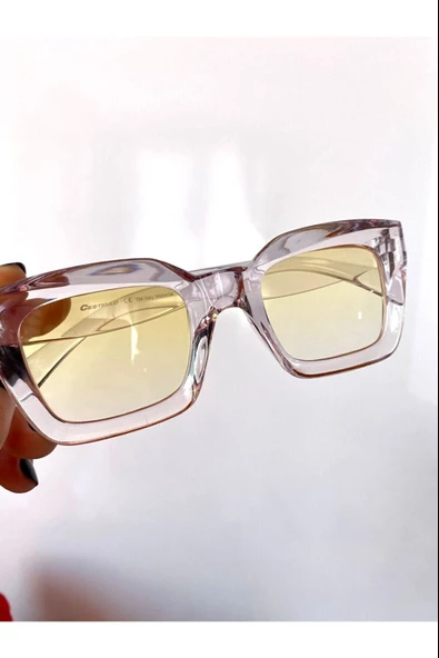 Cat Eye Kristal Şeffaf Kadın Güneş Gözlüğü Mavi Cam Sarı Tek Ebat - 6