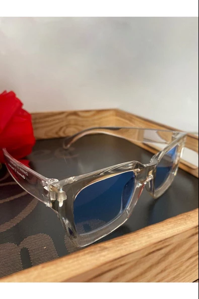 Cat Eye Kristal Şeffaf Kadın Güneş Gözlüğü Mavi Cam Mavi Tek Ebat - 5
