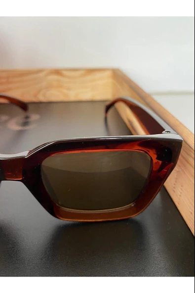 Cat Eye Kristal Şeffaf Kadın Güneş Gözlüğü  Mavi Cam  Kahverengi Tek Ebat - Resim 3