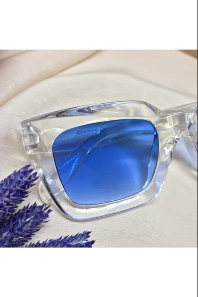 Cat Eye Kristal Şeffaf Kadın Güneş Gözlüğü  Mavi Cam  Beyaz Tek Ebat - Resim 10