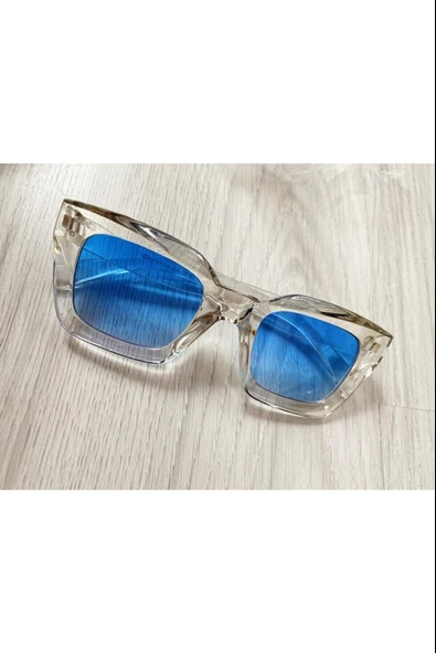 Cat Eye Kristal Şeffaf Kadın Güneş Gözlüğü  Mavi Cam  Mavi Tek Ebat - 7
