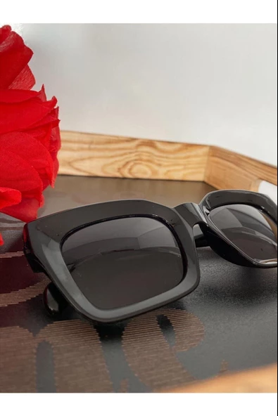 Cat Eye Kristal Şeffaf Kadın Güneş Gözlüğü  Mavi Cam  Siyah Tek Ebat - Resim 3