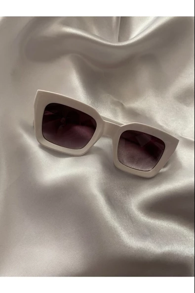 Cat Eye Kristal Şeffaf Kadın Güneş Gözlüğü Mavi Cam Beyaz Tek Ebat - 2