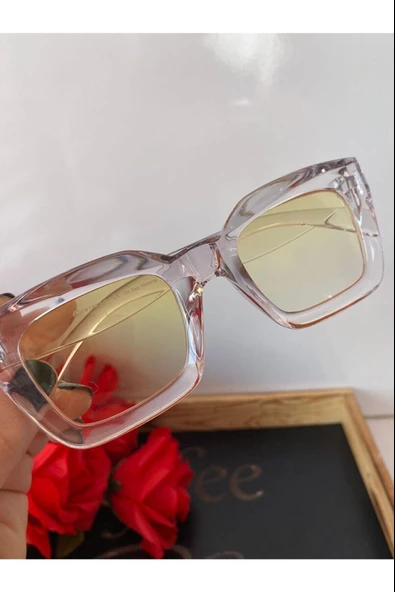 Cat Eye Kristal Şeffaf Kadın Güneş Gözlüğü Mavi Cam Sarı Tek Ebat - 3
