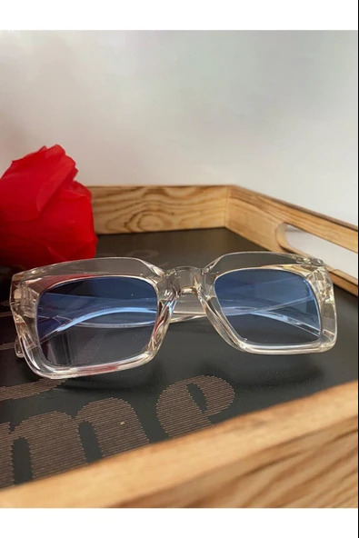 Cat Eye Kristal Şeffaf Kadın Güneş Gözlüğü  Mavi Cam  Şeffaf4 Tek Ebat - Resim 10
