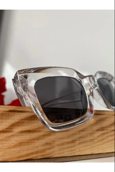 Cat Eye Kristal Şeffaf Kadın Güneş Gözlüğü  Mavi Cam  Şeffaf4 Tek Ebat - Resim 3
