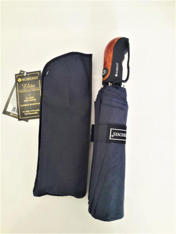 Rubenis Elite Otomatik 10 Telli 3 Kırmalı Siyah Bay Şemsiye M1 Siyah Erkek - 6