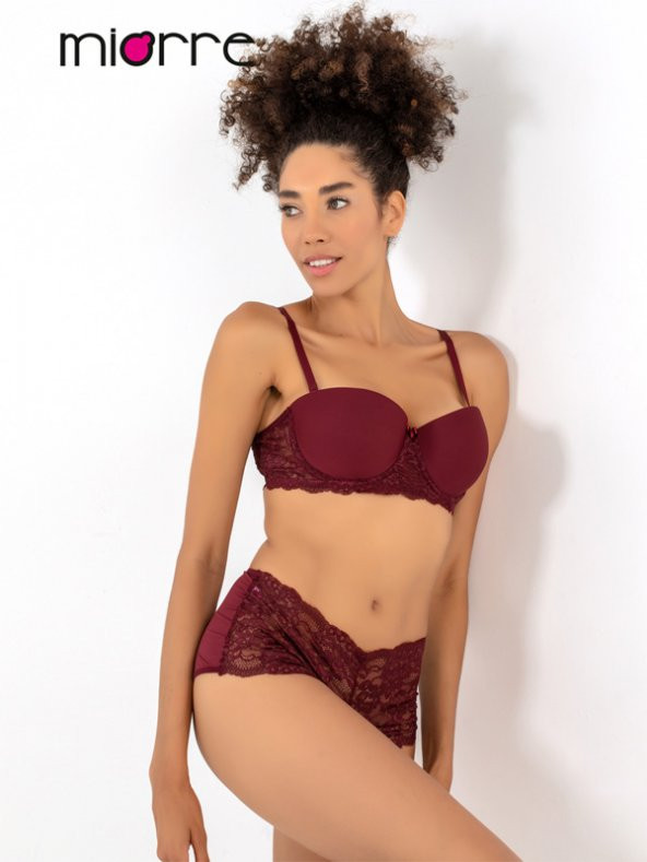 Push-Up Dolgulu Dantel Detaylı Straplez Sütyen Takım - Resim 3