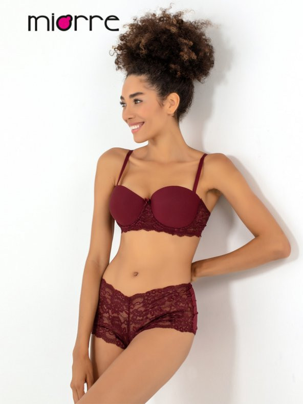 Push-Up Dolgulu Dantel Detaylı Straplez Sütyen Takım - Resim 2