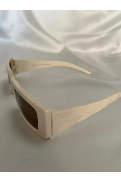 Vintage Model Baklava Desen Detaylı Füme Unisex Güneş Gözlüğü  Krem Tek Ebat - 5