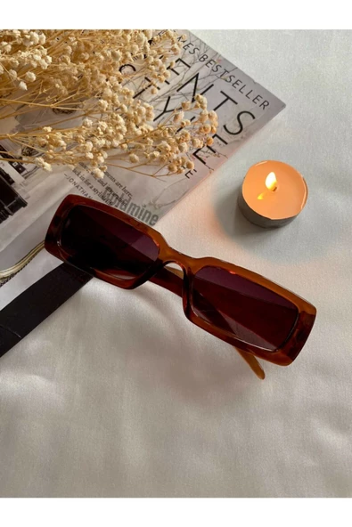 Vintage Model Baklava Desen Detaylı Füme Unisex Güneş Gözlüğü Kahverengi Tek Ebat