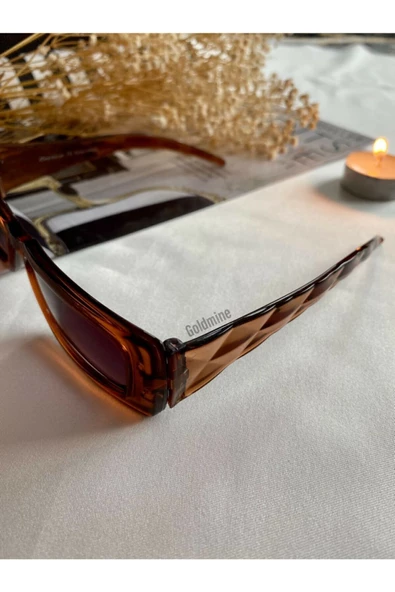 Vintage Model Baklava Desen Detaylı Füme Unisex Güneş Gözlüğü Bal Rengi Tek Ebat - 2