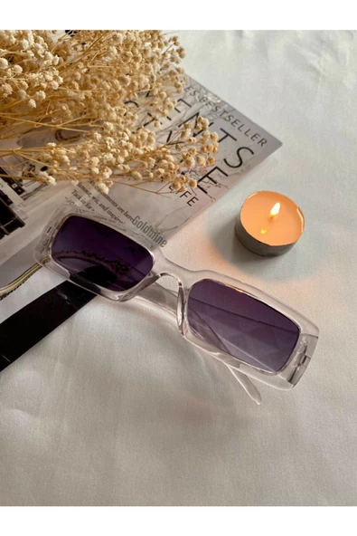 Vintage Model Baklava Desen Detaylı Füme Unisex Güneş Gözlüğü Şeffaf Tek Ebat