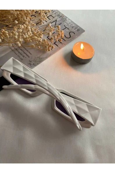 Vintage Model Baklava Desen Detaylı Füme Unisex Güneş Gözlüğü Beyaz Tek Ebat - 3