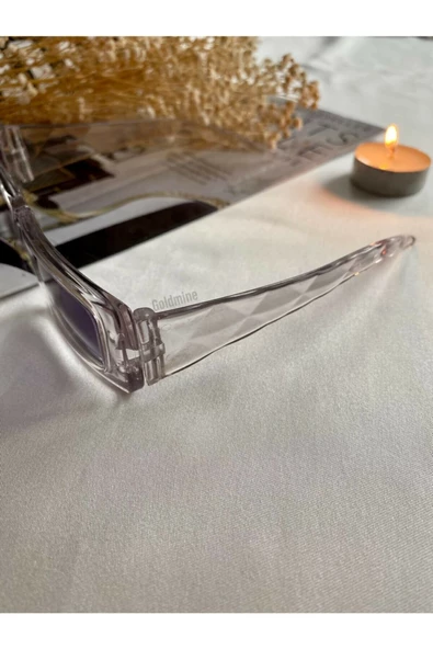 Vintage Model Baklava Desen Detaylı Füme Unisex Güneş Gözlüğü Şeffaf Tek Ebat - 5