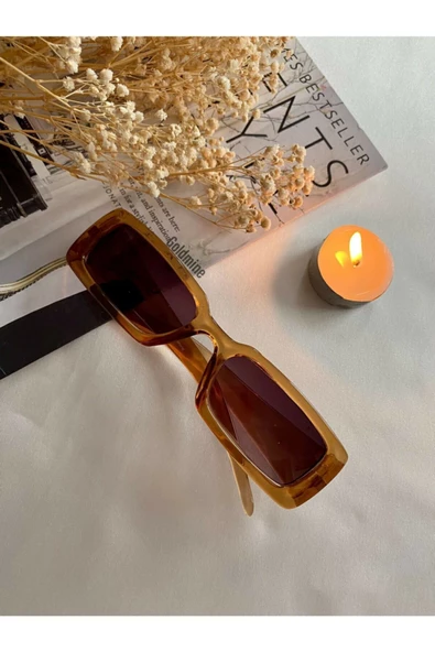 Vintage Model Baklava Desen Detaylı Füme Unisex Güneş Gözlüğü Bal Rengi Tek Ebat