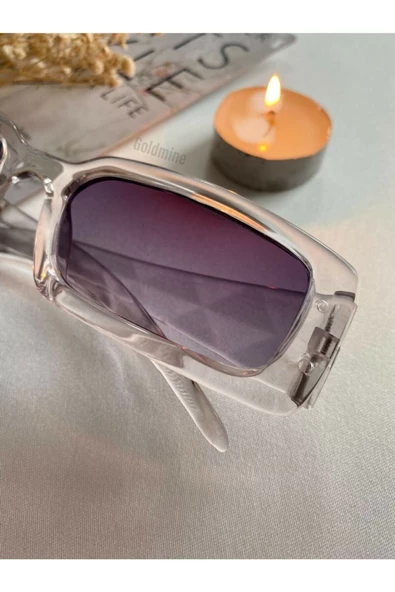 Vintage Model Baklava Desen Detaylı Füme Unisex Güneş Gözlüğü Şeffaf Tek Ebat - 2