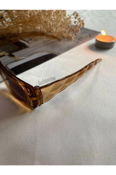 Vintage Model Baklava Desen Detaylı Füme Unisex Güneş Gözlüğü Bal Rengi Tek Ebat - 3