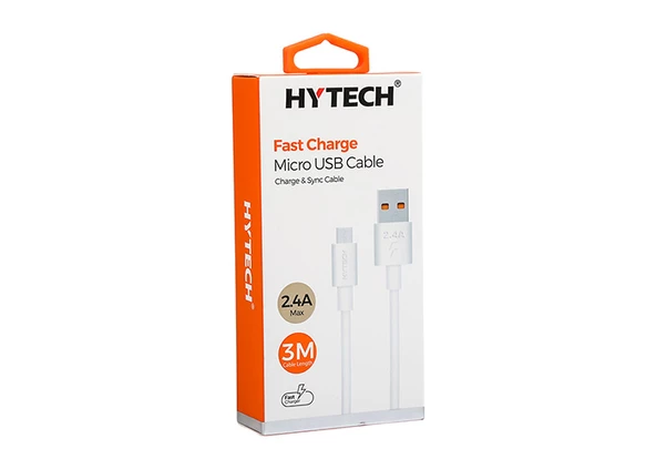 Hytech HY-X893 3m 2.4A Usb to Micro Usb Beyaz Data + Sarj Kablosu