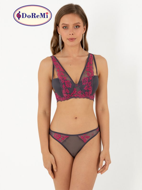 Rosy Lace Push-Up Dolgulu Dantel Askı Detaylı Sütyen Takım - Resim 3