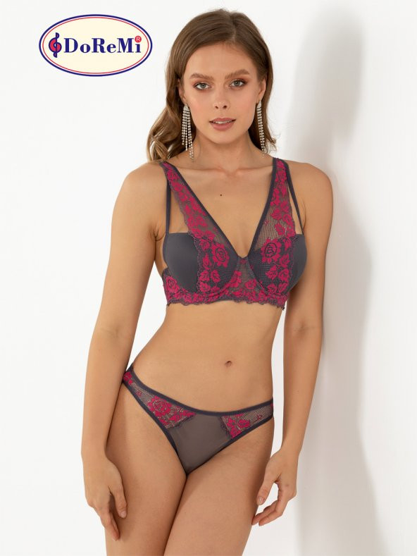Rosy Lace Push-Up Dolgulu Dantel Askı Detaylı Sütyen Takım - Resim 5