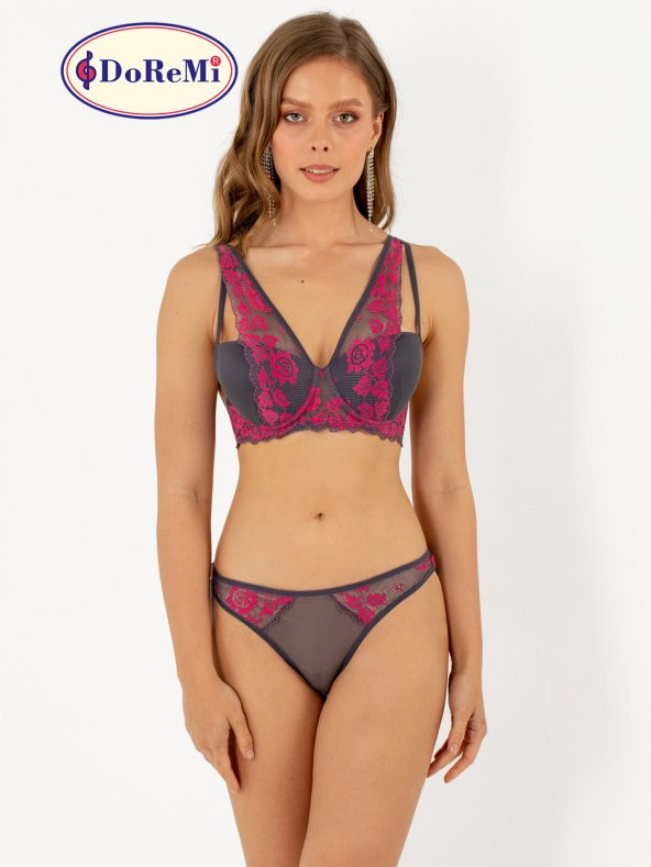Rosy Lace Push-Up Dolgulu Dantel Askı Detaylı Sütyen Takım - Resim 8