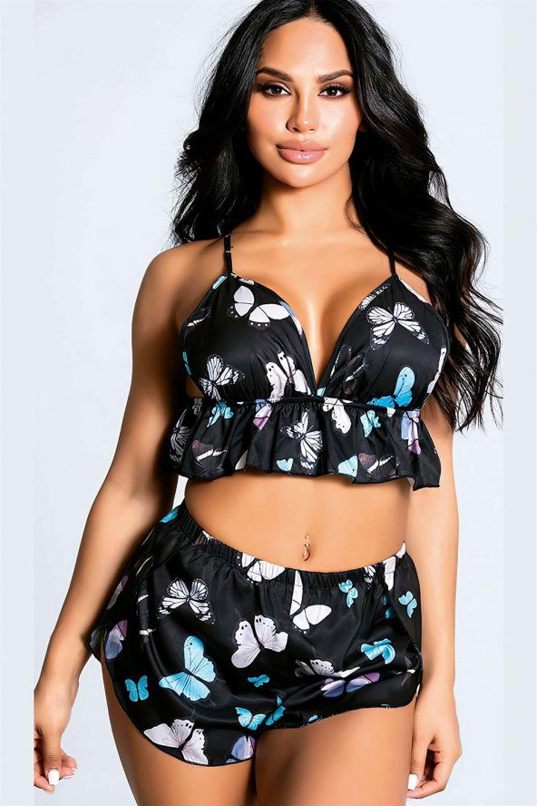 Lacivert Pembe Desenli Erotik Kostüm - Resim 4