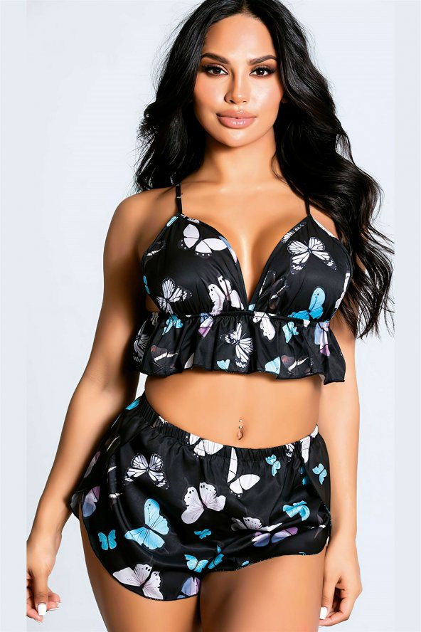 Lacivert Pembe Desenli Erotik Kostüm - Resim 6