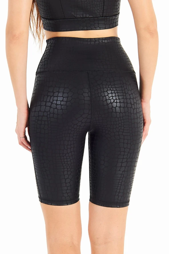 Yüksek Bel Crocodile Dalgıç Kumaş Push Up Toparlayıcı Bisikletçi Biker Şort Spor Tayt - 7