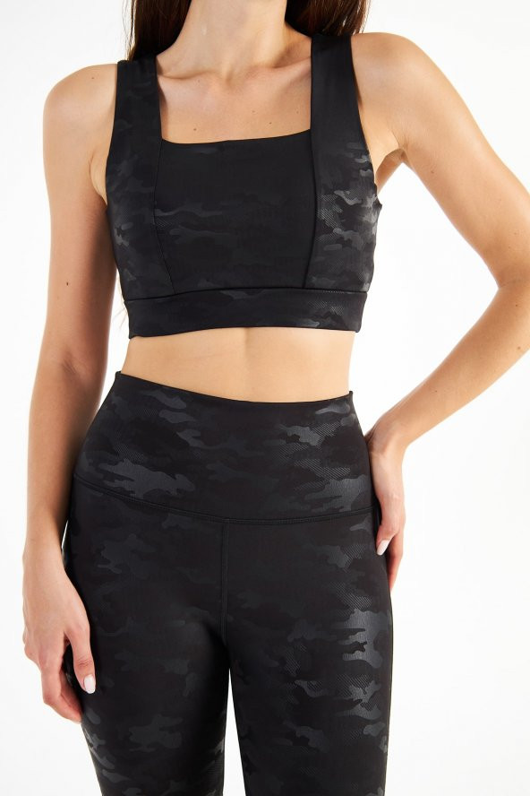 Yüksek Bel Kamuflaj Dalgıç Push Up Toparlayıcı Biker Şort Spor Tayt ve Spor Sütyeni Crop Takımı - 4